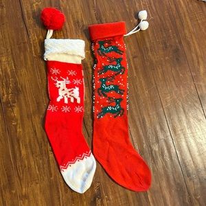 Pair‎ of 2 Vintage style Christmas Stockings Knit Reindeer